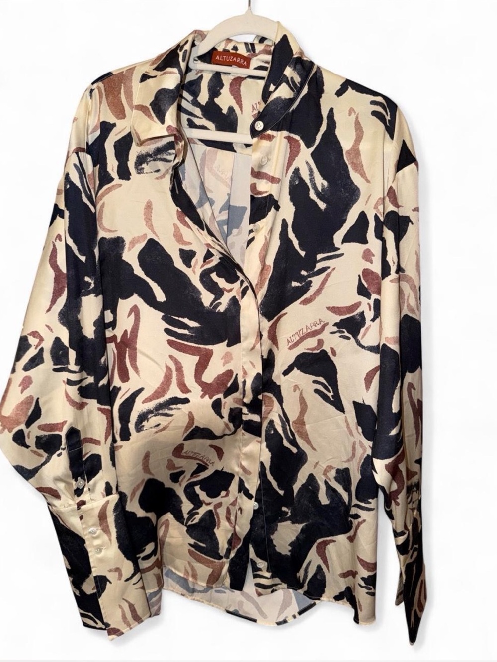 Altuzarra Cream, Black and Brown Abstract Silk Button-Down Shirt